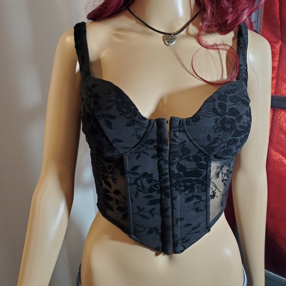 F21 Dark Floral Sheer Corset - Picture 2 of 8